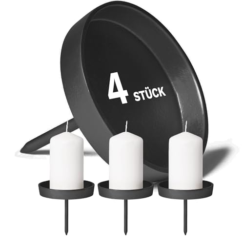 Novaliv 4X Kerzenpick flach 8,5cm Schwarz Aluminium Weihnachtskranz...
