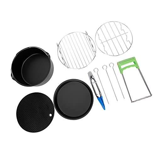 Air Fryer Accessories, 7In Food‑Grade Stainless Steel No Bisphenol Airfryer Accessory High Temperature Resistance Washable Fryer Accessory with Cake Pan,Pizza Pan,Grill,Baking Tray,Anti-Scalding Clip