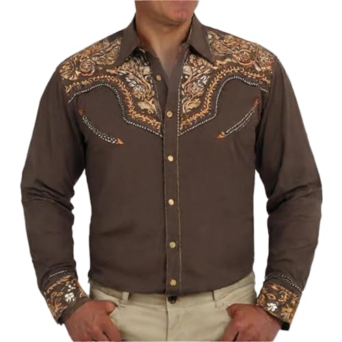 Générique Chemise Cowboy Homme Chemise De Cowboy BrodéE à Manches Longues pour Homme Coupe AjustéE Style Western