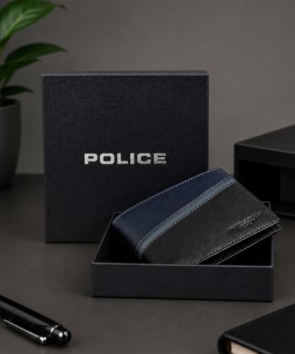 Image of Police Men's Genuine Leather Bifold Wallet with Coin Pocket | 4 Card Slots | Slim Wallet| 2 slip in pockets |Gift box packaging