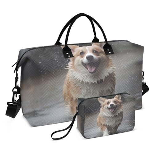 Large Travel Duffel Bag, Rain Puppy Dog Sports Tote Gym Bag, Shoulder Weekender Overnight Bag for Women Men, Carry On Luggage with Toiletry Bags