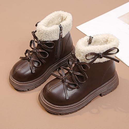Kids Girls Winter Fleece Lined Ankle Boots Fashion Cute Sherpa PU Leather Bowknot Boot Soft Warm Side Zipper Chunky Snow Shoes2