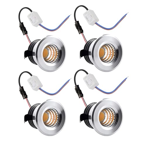 eufeifeiegds 4ピース 12V 24V 30mm 埋め込み式 LED スポットライト ダウンライト COB 3W 電源付き ハウスキャビネットライト バスルームミラーライト(Warm White 3000K,Silver Shell)