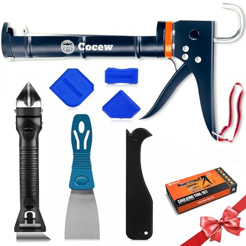 Caulk Gun Kit, Smooth Silicone Caulking Gun and Caulk Remover Tool, Sealant Finishing Tool Grout Scraper for Kitchen Bathroom Window Sink Joint, All in One with Gift Box