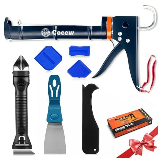 Cocew Caulk Gun Kit, Smooth Silicone Caulking Gun and Caulk Remover Tool, Sealant Finishing Tool Grout Scraper for Kitchen Bathroom Window Sink Joint, All in One with Gift Box