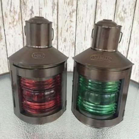 Faroles náuticos de metal para puerto y estribor ~ Juego de 2 ~ Lámparas de aceite para barcos