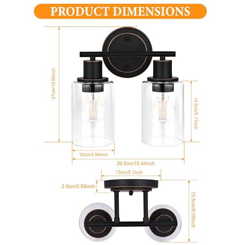 Image of Oil Rubbed Bronze 2-Light Modern Vanity Light for Bathroom - 2-Light Oil Rubbed Bronze Bathroom Vanity Light Fixture, 2-Bulb Wall Sconce Over Sink