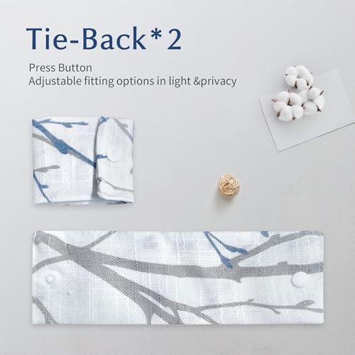 Image of FMFUNCTEX Sidelight Sheer French Door Curtains 72 Inches Long White, Blue and Grey Print Branch Semi-Sheer Door Panels for Front Patio Door 24 Inches Wide 2 Panels Set