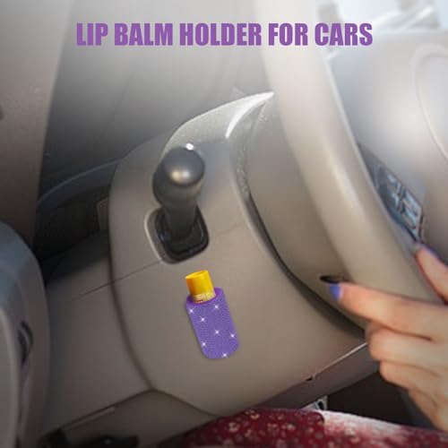 Image of Upright Car Chapstick Holder, Bling Insulating Lip Balm Holder,Rhinestone Car Accessories for Women Interior ,Suitable for Most Vehicles. (Purple)