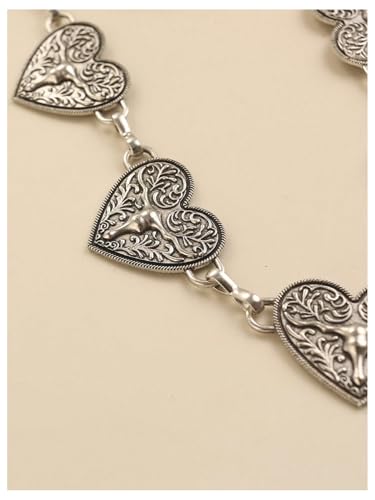 MakeMeChic Women's Heart Linked Chain Belts Western Metal Waist Belt For Jeans Dresses4