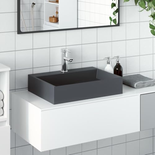 Lavabo de mármol antracita de 50x38 cm compacto para colgar en pared