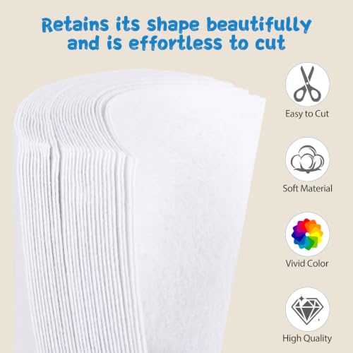 Image of 12x8 Inch 66Pcs White Felt Sheets, Craft Supplies, | Sewing, Patchwork, Card Making and Art Projects