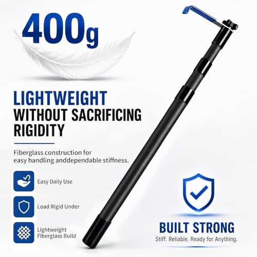 Ultra-Light 400g Fiberglass Truck Bed Cargo Grabber,Heavy-Duty Push-Pull Bed Buddy Retrieval Tool,1-Second Twist-Lock Rigid Telescoping Pole,28"-67.3" with 2 Hooks & Storage Clamps for Pickup Trucks — view 3