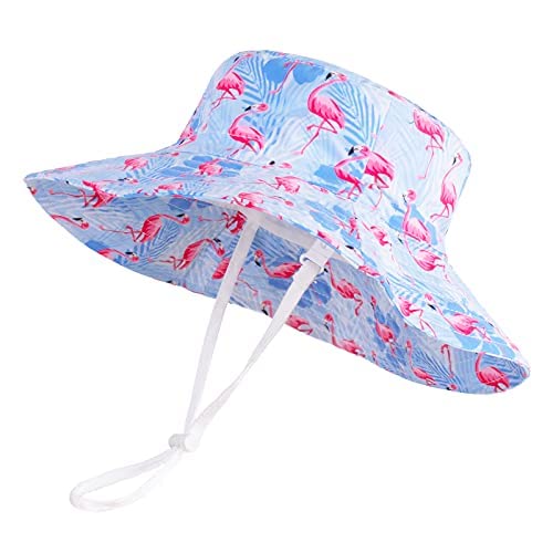 JUPSK Gorro de Sol para niños con Correa Ajustable en la Barbilla UPF50 Gorra de ala Ancha con Forma de Flamenco para bebés, niños y niñas Azul