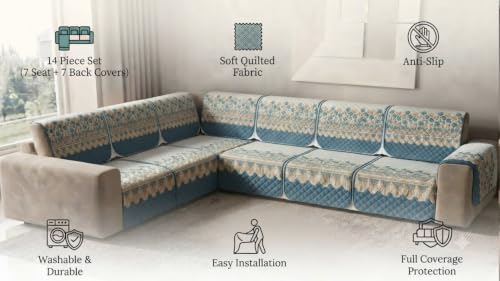 Image of L Shape Sofa Cover 3+2 Seater Pack of 14 (Blue Aura)