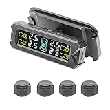 Reifendruck Kontrollsystem, TPMS Auto Solar Reifendruckkontrollsystem Mit 4 Externen Sensoren, 6 Alarmmodi, LCD Anzeige Echtzeit ReifenDruck Und Temperatur Für Wohnmobil Wohnwagen Anhänger LKW SUV KFZ