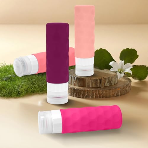 Image of Silevoler Travel Bottles for Toiletries, 4pcs Tsa Approved 3oz Travel Size Containers, BPA Free Leak Proof Premium Silicone Bottles, Refillable Liquid Squeezable Accessories W /Toiletry Bag (Red)
