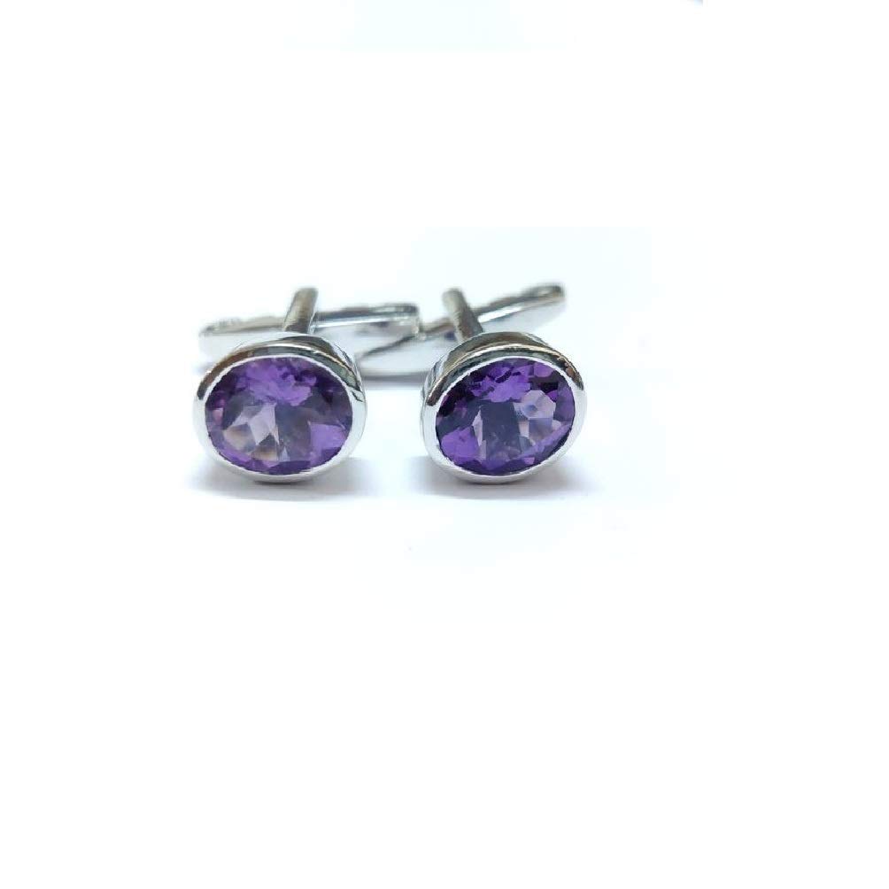 925 Sterling Silver Amethyst Cufflinks 4.95 Ct Amethyst Cufflinks 8x10 mm Oval Amethyst Cufflinks Father's Day Gifts Groomsmen Cufflinks For Men