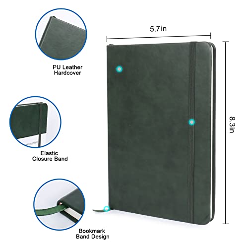 Lined-Journal-Notebook-Dark-Green-Leather-for-Women-Men-83-x-57-Large-College-Ruled-192-Pages-80gsm-Hardcover-Notebooks-Work-Home-School-with-Elastic-Band-Closure-and-Ribbon-Bookmark