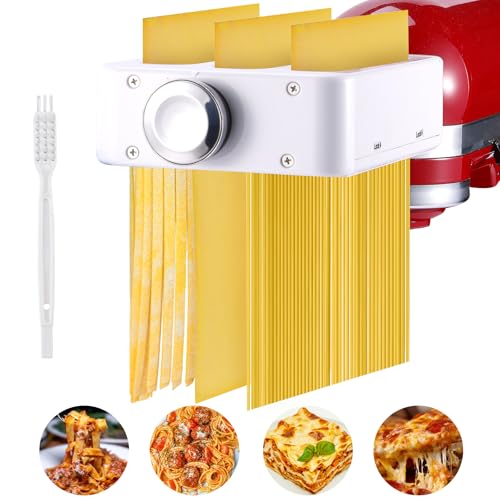 Image of Gomen Pasta Maker Attachment For KitchenAid Stand Mixer, 3 In 1 Pasta Roller & Cutter Attachment Set, Homemade Pasta Sheet, Spaghetti & Fettuccine Cutter Pasta Maker Accessories