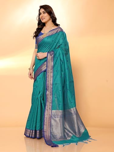 Image of Sidhidata Women's Cotton Silk Jacquard Boardered Saree With Unstitched Blouse Piece (Kalyani)
