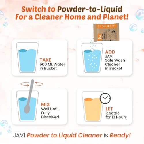 Image of JAVI Safe Wash | Powder to Liquid Handwash | Non-Toxic, Child Safe, Eco-Friendly, Plant-Based | Germ-Free Clean, Plastic-Free, Natural Scent Handwash | 2 Sachet = 1 Ltr