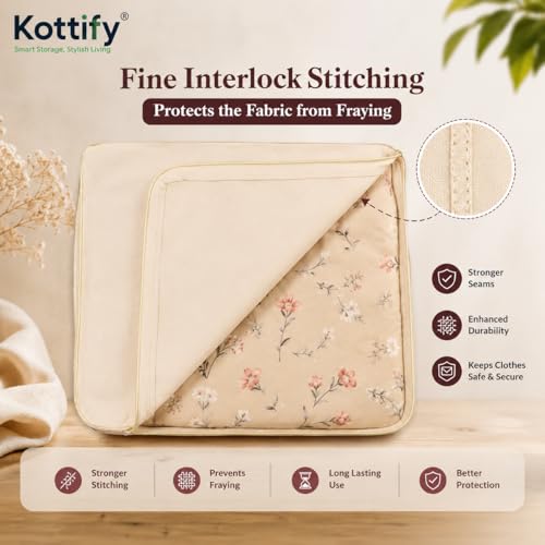 Image of Kottify Pack of 2 Cotton Canvas Clothes Storage Bags /Saree Covers with Zip for Storage Specially Design for Woman Dresses, Sarees, Lehengas for Wardrobe Organizer (17 x 14 x 7 Inch)
