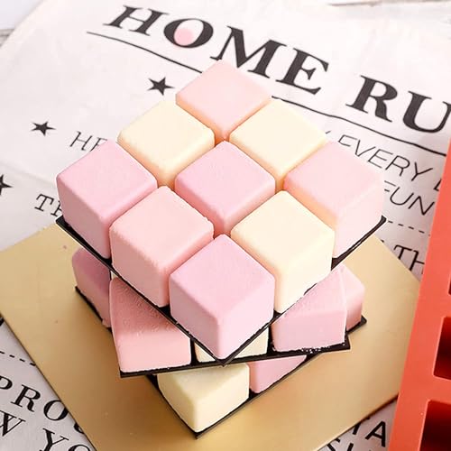 Image of 15 Cavity /Slot Square 3D Cube Silicone Cake Mold, Chocolate Mold Mousse Cupcakes Baking Tool Molds for Dessert Cheesecake Truffle Caramels Jelly Brownie Soap Icecream Popsicle Mould.