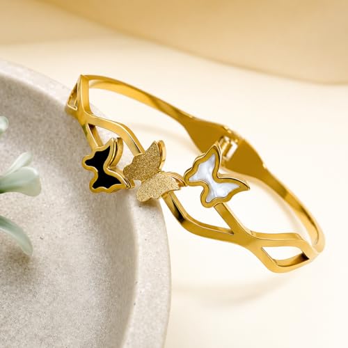 Image of Stylish Gold Plated Bangle for Women | Daily Use Stainless Steel Kada | Anti-Tarnish Waterproof Cuff | Multicolour Crystal Evil Eye | Daily Wear Bracelet For Womens | Premium Gift For Girl