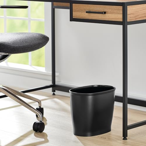 Image of iDesign Slim Plastic Bathroom Trash Can, Black | Small Garbage Bin, For Bedroom, Office, Desk, Dorm