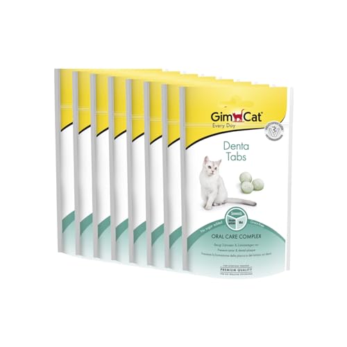 GimCat Denta comprimidos - Snack para gatos funcional que favorece el cuidado bucodental - Pack de 8 (8 x 40 g)