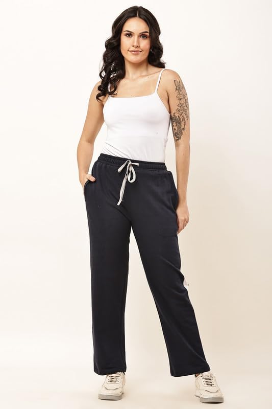 Image of Women's Loose Fit Track Pants - Polycotton Joggers with Elastic Waistband & Side Pockets | Lower Comfortable for Gym, Running & Casual Wear