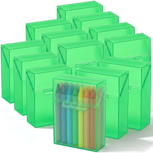 Image of Clabby 12 Pcs Clear Plastic Crayon Boxes Hold 24 Count, Green | Organizer Box, Case, Colorful, Portable Storage Holder with Snap Lid, for Kids Boys Girls School Classroom Home Art Supply