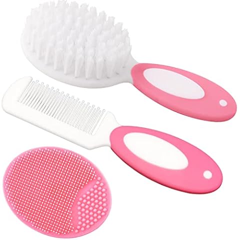 Baby Hair Brush, Cradle Cap Brush, Baby Hair Comb, Baby Hair Brush and Comb Set for Newborns & Toddlers, Baby Brush Soft Bristles, Ideal for Cradle Cap, Perfect Baby Registry Gift (Pink) Cover
