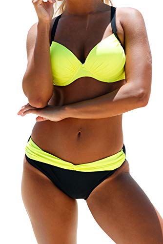 BLENCOT Bikini Mujer Brasileño Tanga Traje de Baño de Dos Piezas Bikini Bandeau Push Up Bikini de Playa Mujer Brasileña Braga Baja Set Traje de Baño Mujer Diseño de Braga Alta S-XXL