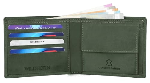 Image of WildHorn Gift Hamper for Men I RFID Protected Leather Wallet & Belt Combo Gift Set I Gift for Friend, Boyfriend,Husband,Father, Son Etc (Black & Green Hunter)