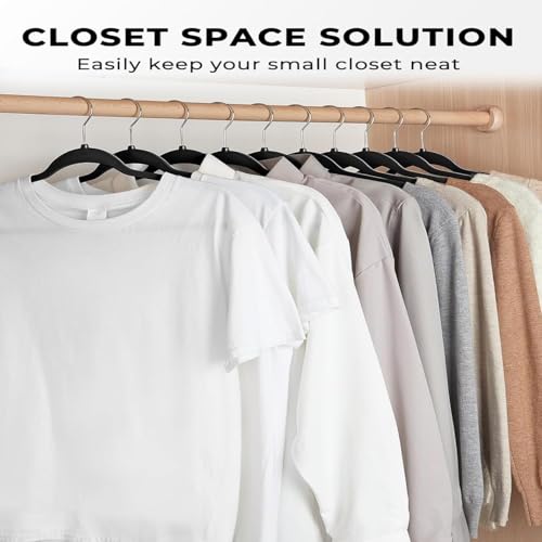 Image of Slim Plastic Hangers for Clothes - Heavy Duty Non-Velvet Hangers with 360 Swivel Chrome Hook & Non Slip Notches - Ideal for Dresses Coats Shirts Jackets & More (Black, 12)