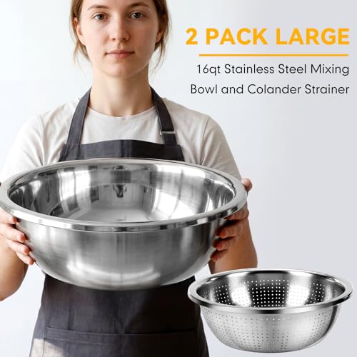 Set 2 piezas Bowl y Colador de Acero Inoxidable 16qt miniatura 2