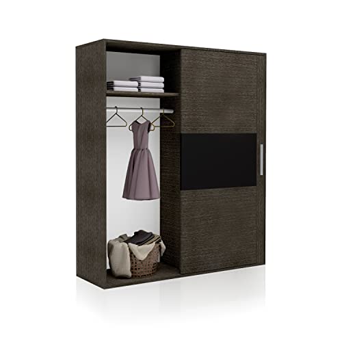 duehome | Armario de 2 Puertas Correderas, Armario Doble, Modelo Uniq 180, Acabado en Gris Ceniza y Negro, Medidas: 180 cm (Largo) x 207,6 cm (Alto) x 55 cm (Fondo)