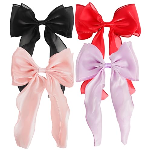 HLTOO 4PCS Big Ribbon Hair Bow,for Women and Girls Hair Styling Accessories