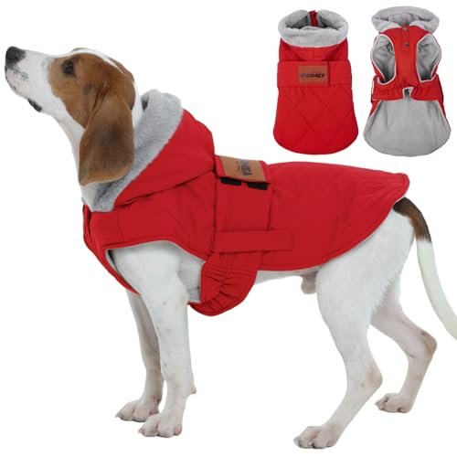 FUAMEY Dog Jackets for Large, Adjustable Dogs Coats Fleece Lined, Waterproof Puppy Vest Sleeveless, Doggies Cold Weather Outfits with Harness Hole, Wa