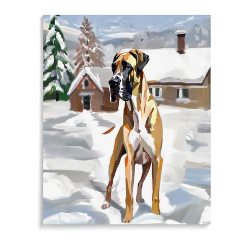 DIY Paint by Number for Adults Beginner Fawn Great Dane Dog Paint by Number on Canvas DIY Oil Painting for Gift Home Wall Decor 16x20inch(40x50cm) Frameless