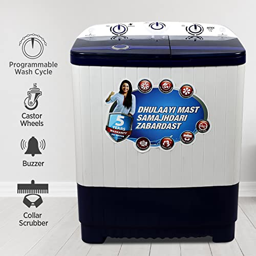 Image of Intex 7 KG Semi Automatic Top Loading Washing Machine (Transparent Lid, Navy Blue and White, SA70NBPT)