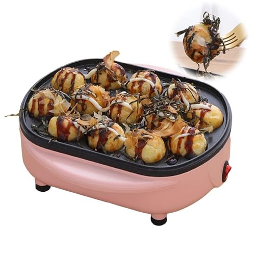 Image of LPLYAA Multifunctional Takoyaki Machine, Japanese Takoyaki Octopus Discs, Pancake Cooking Roasting Machine 13-Hole Kitchen Bakeware (Color : Pink), 20240402
