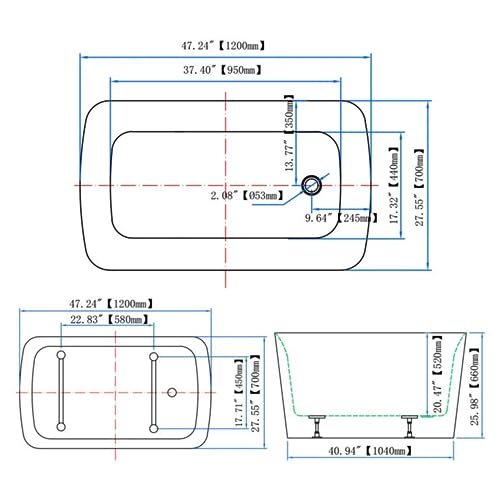 Image of 47 inch Lucite Acrylic Freestanding Bathtub,Square Shape Janpanese Soaking Tub,Toe-tap Chrome Right Drain, Slotted Overflow, cUPC Certified,Glossy 37Gray
