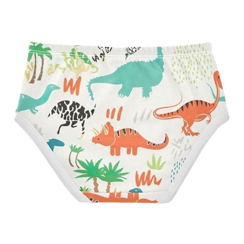 Toddler Panties, Cute Dinosaurs Colorful White Girls Underwear Cotton, 2T–8 Years2
