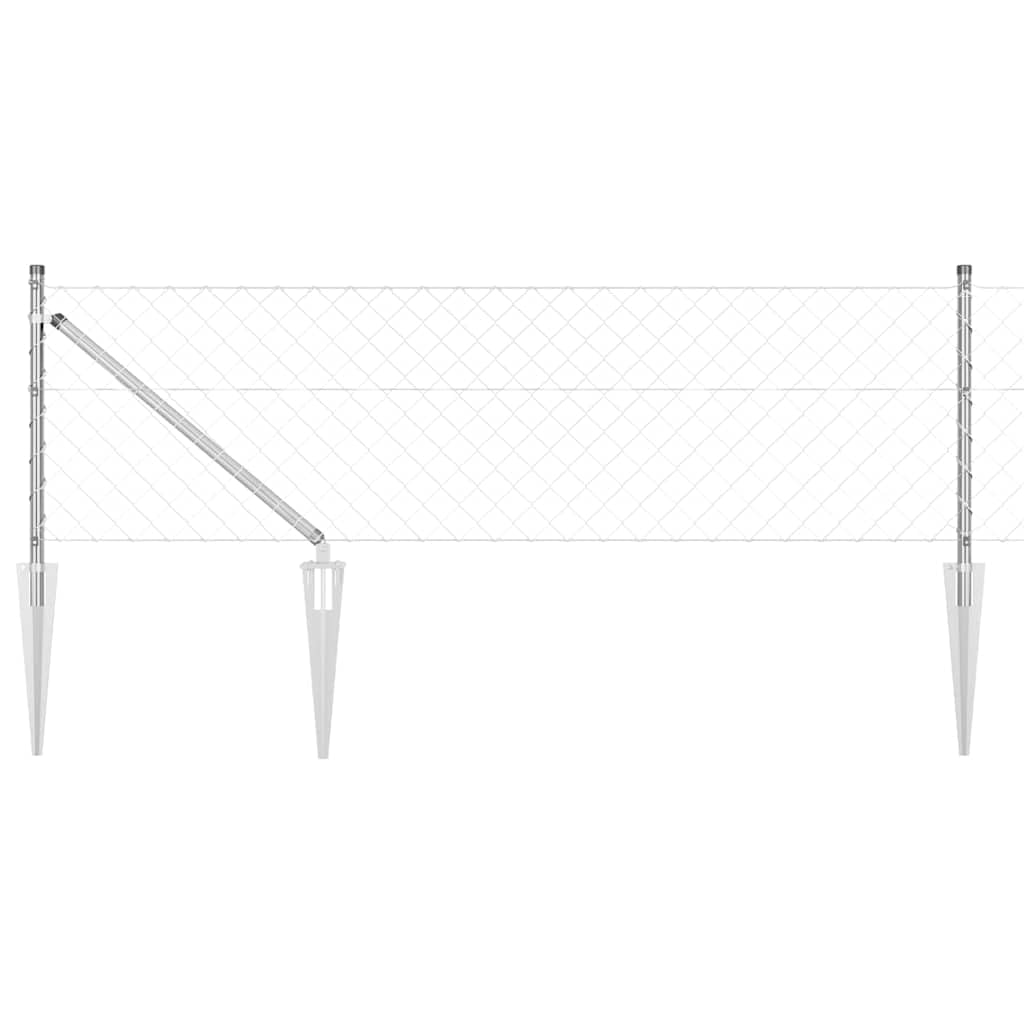 Outdoor Fence Post Set Silver 25 x 0.8 m Steel Mesh Panel with 60 x 60 mm Openings for Garden Terrace Privacy Barrier Weatherproof Corrosion Resistant Easy DIY Installation 13 Spike Posts Included