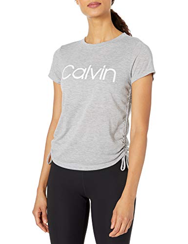 Calvin Klein Women's CK Logo Ruched Side Tee, Pearl Grey Heather, Medium