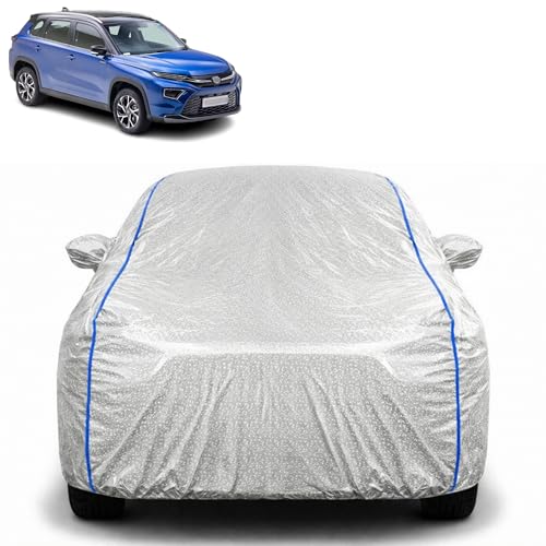 Image of Waterproof Car Cover for Toyota Hyryder | All Weather Protection | UV Resistant & Dustproof | Soft Cotton Lining to Prevent Scratches | Triple Stitched with Mirror Pockets & Elastic Hem