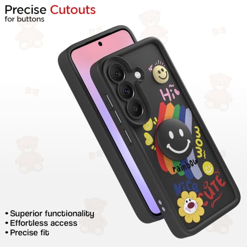 Image of Pikkme Back Cover for Samsung Galaxy A37 5G | Soft Silicone| Cute Rainbow Smile & 3D Cartoon Flower Design | Shockproof Raised Camera Protection Bumper Case (Black)